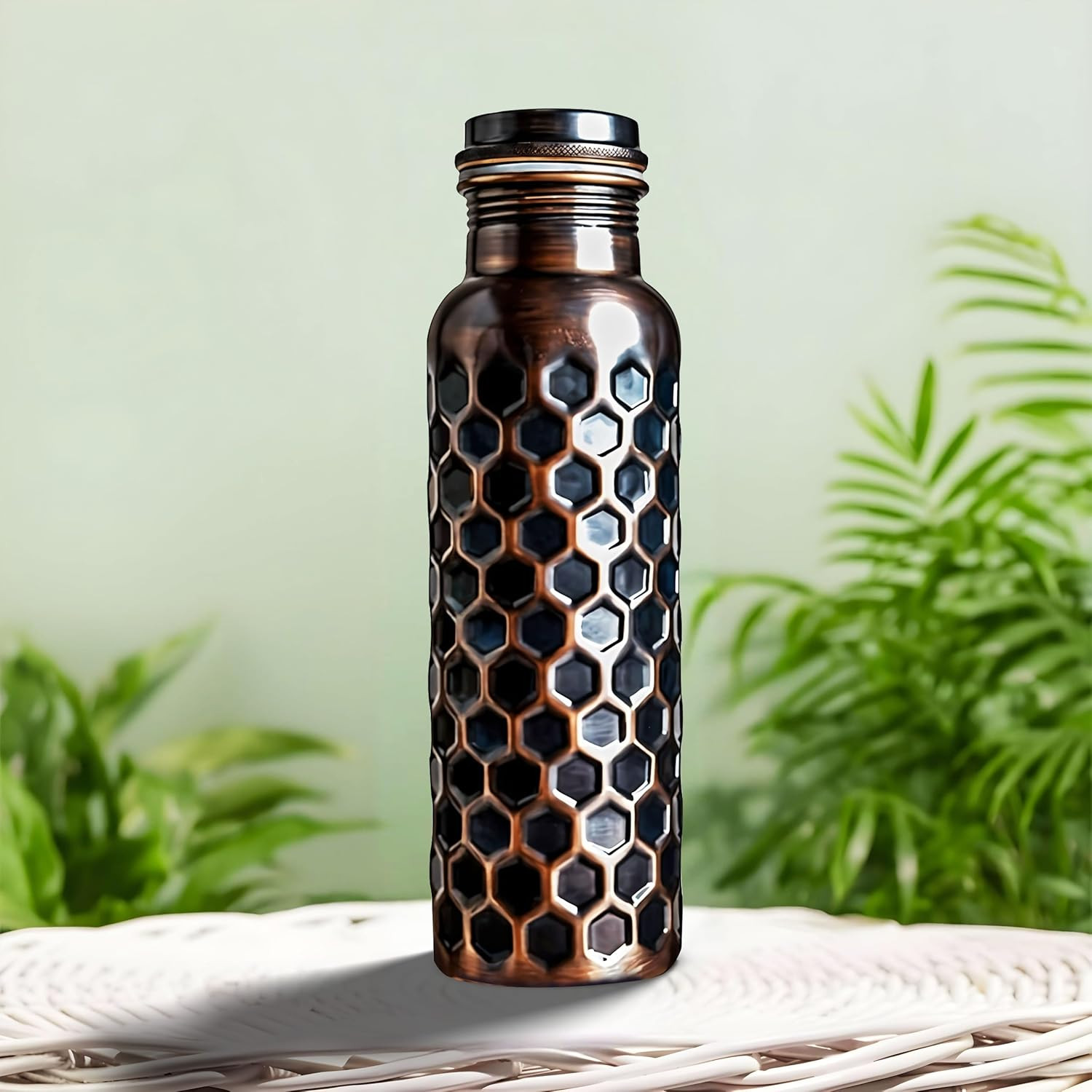 Copper Water Bottle for Drinking, 34 Oz Large Hammered 100% Ayurvedic Pure Bottl