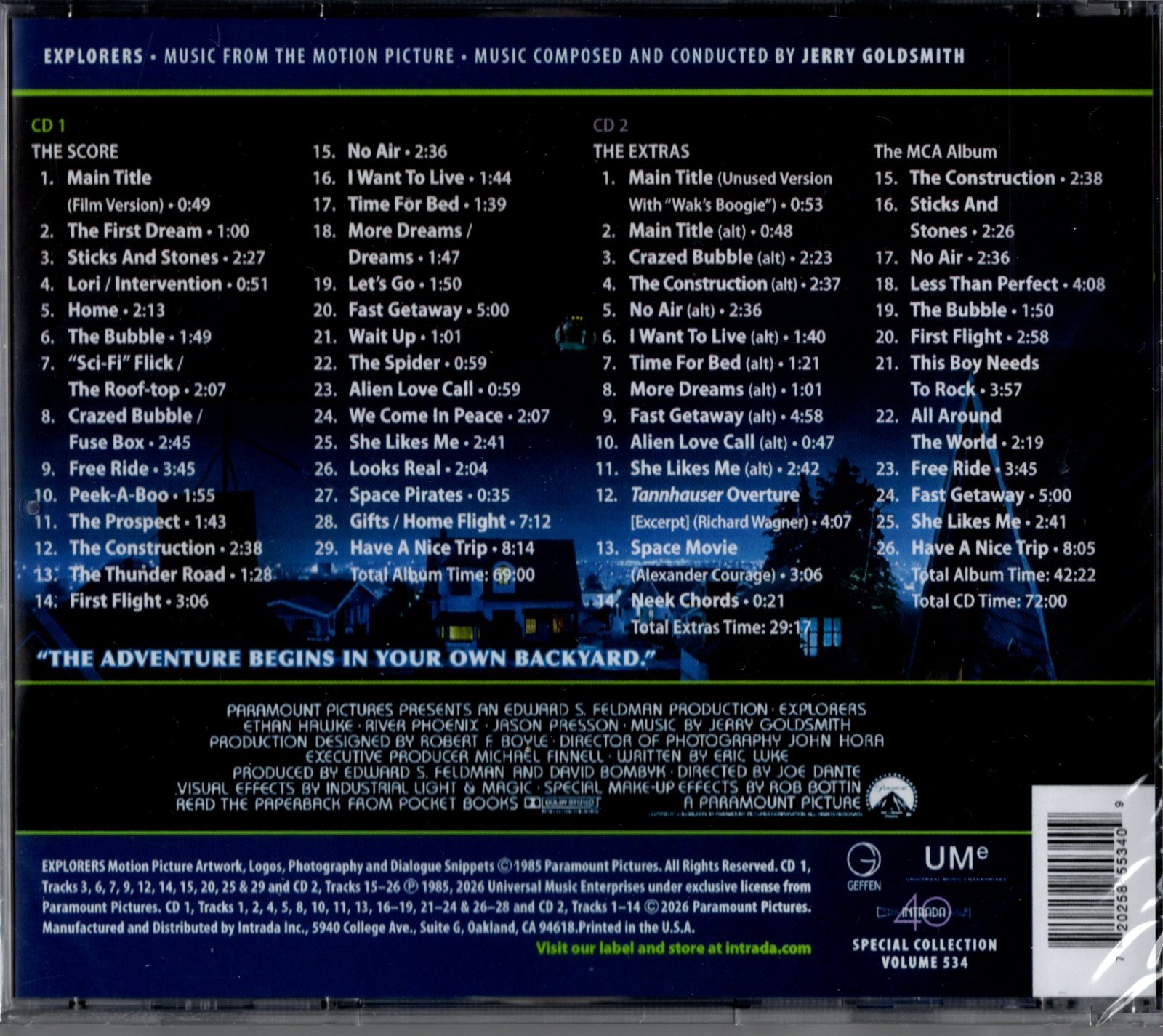 Jerry Goldsmith EXPLORERS 2xCD Expanded SOUNDTRACK Intrada 2026 Release SEALED