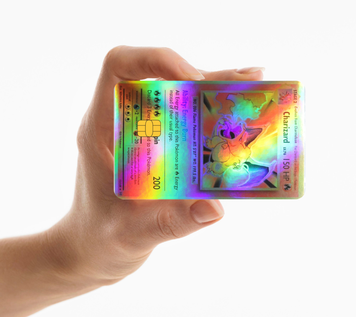 Charizard Full Holographic Pokemon Credit Debit Card TCG Skin - Small Chip