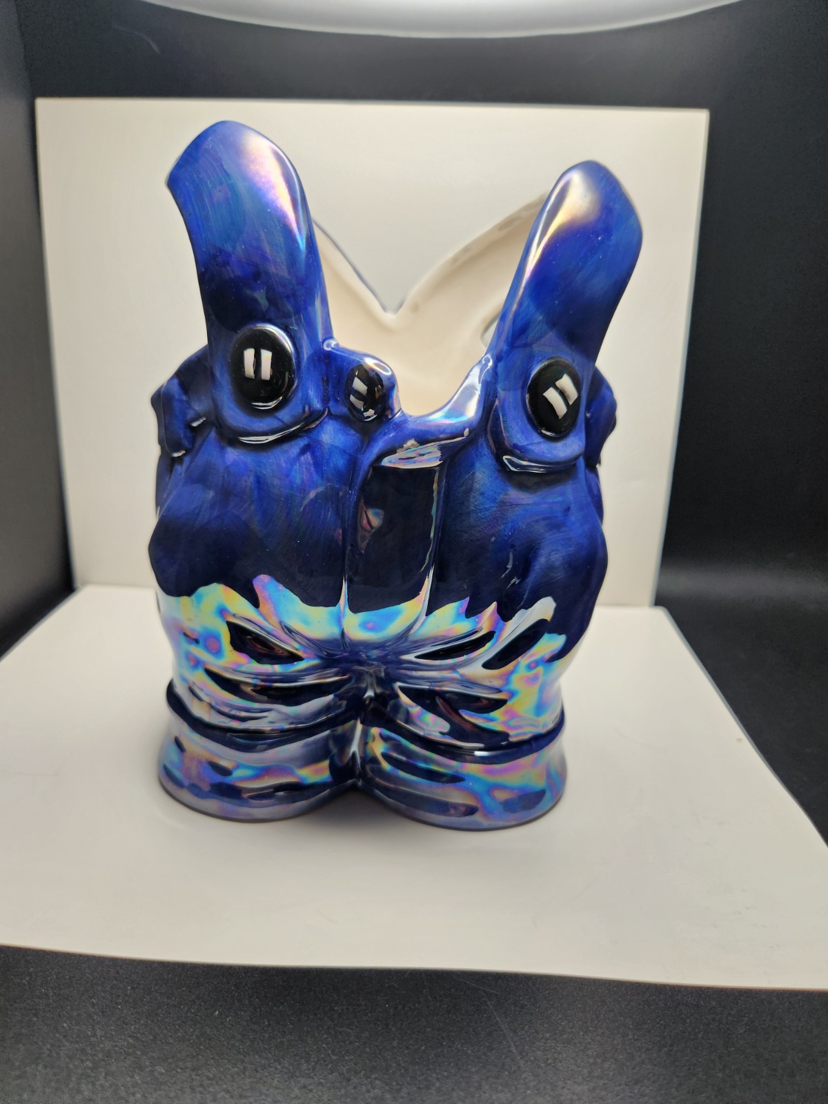 Mens  Overalls Blue ceramic Flower Planter 7.5" Tall 4.5" Diameter