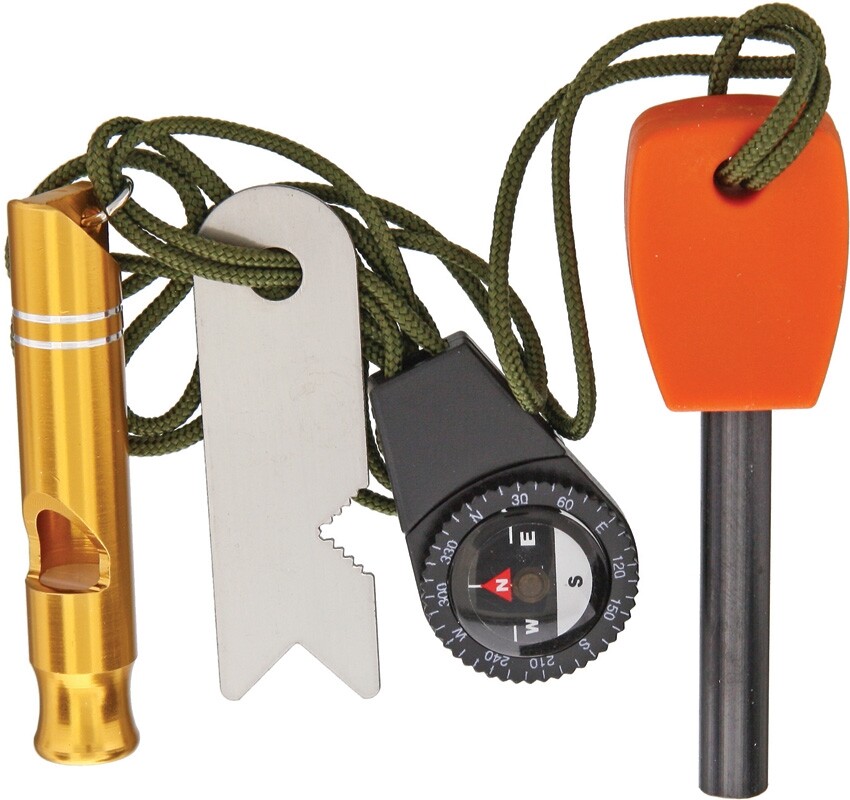 Marbles Survival Combo Whistle Compass Fire Starter Nylon Paracord Lanyard