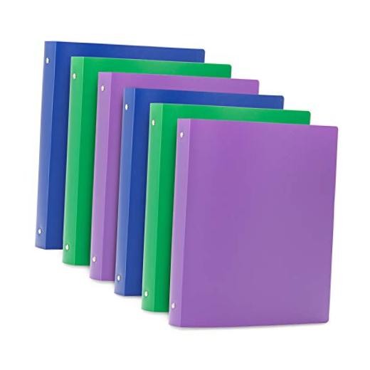 6 Plastic 3 Ring Binders, 1 Inch, Assorted Colors | fits letter paper, 1 in