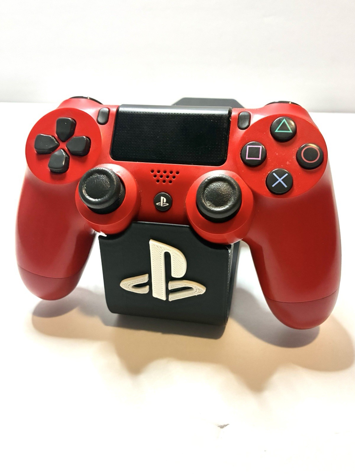 PS4 Dual Controller Stand Holder Black 3D Printed Display w/ White Logo