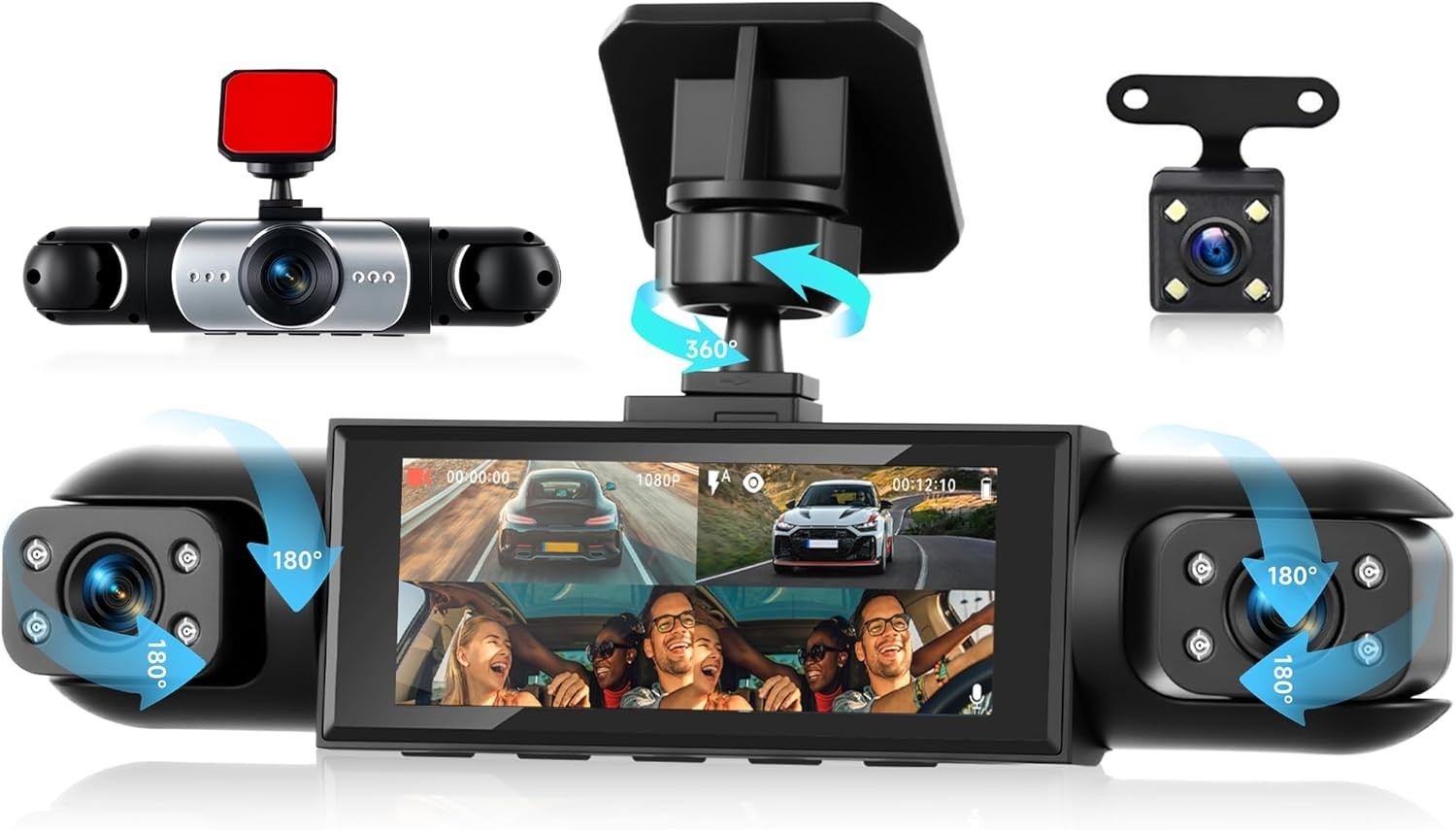 4 Channel 360° Dash Cam for Cars – Front, Rear, Left & Right | 3.16" HD Display,