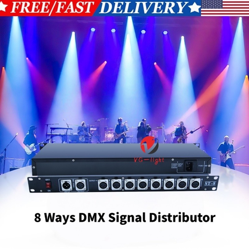 US Stock 8 Way DMX512 Signal Distributor Amplifier Mount Stage DJ Light Splitter
