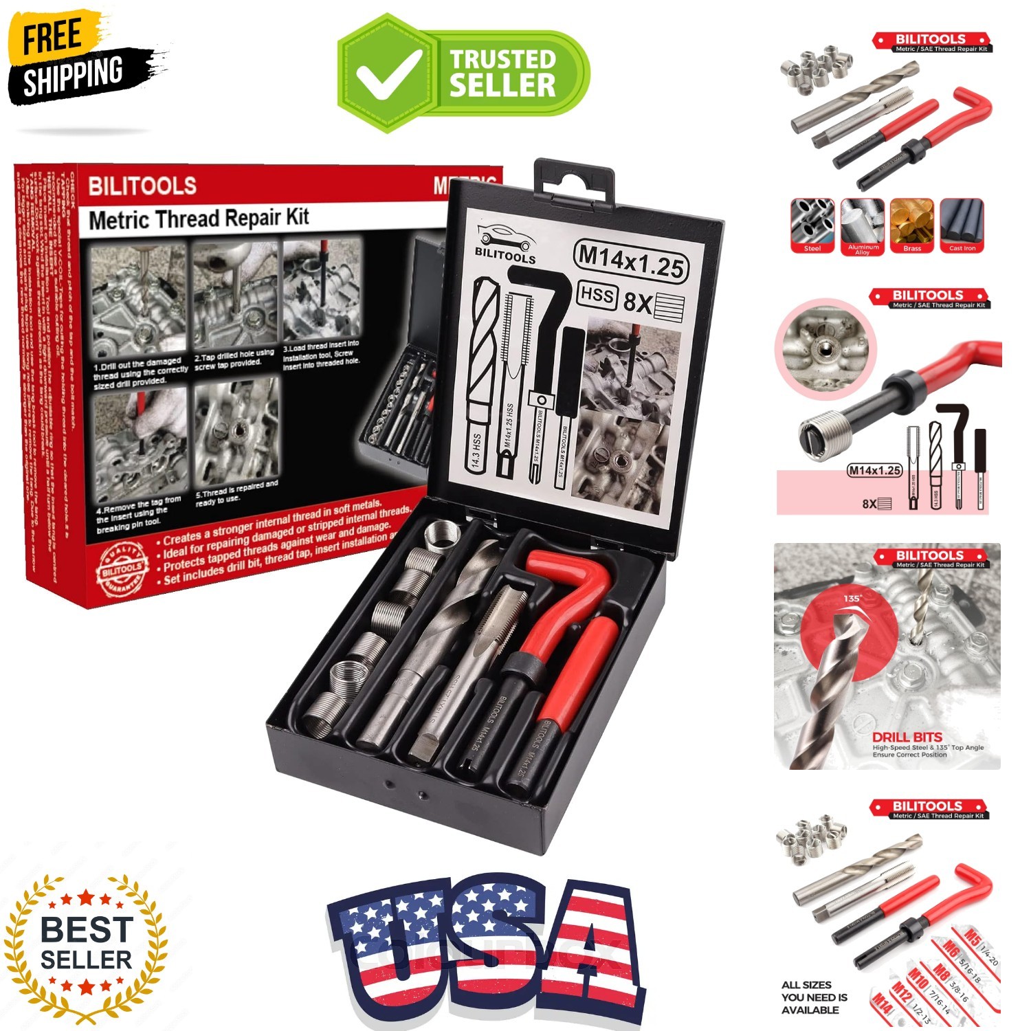 M14x1.25 Thread Repair Kit, HSS Drill Helicoil Repair Kit Metric