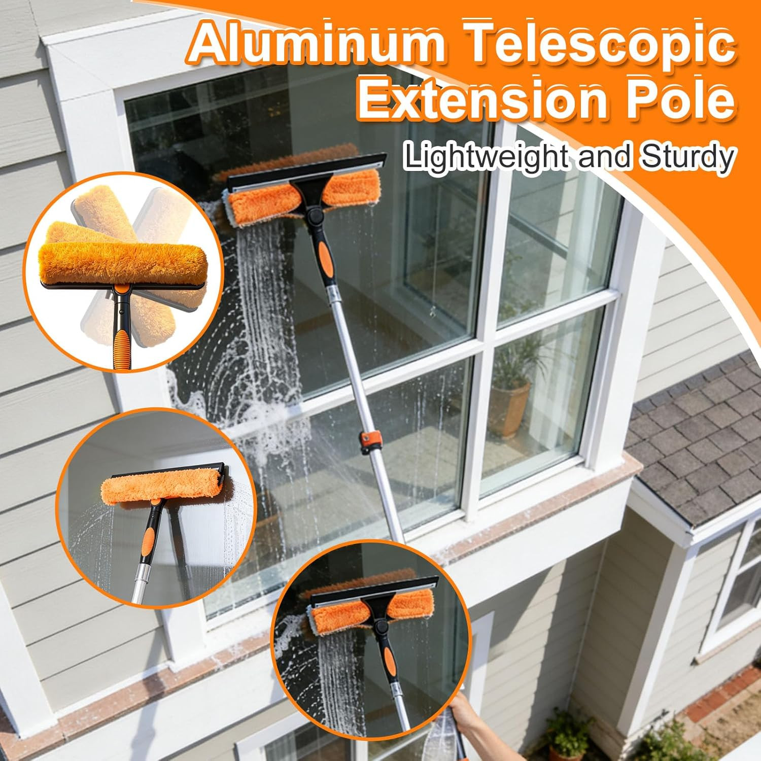 26FT Window Cleaning Kit, 2-In-1 Squeegee with 5-20FT Telescoping Pole & Flip-Lo