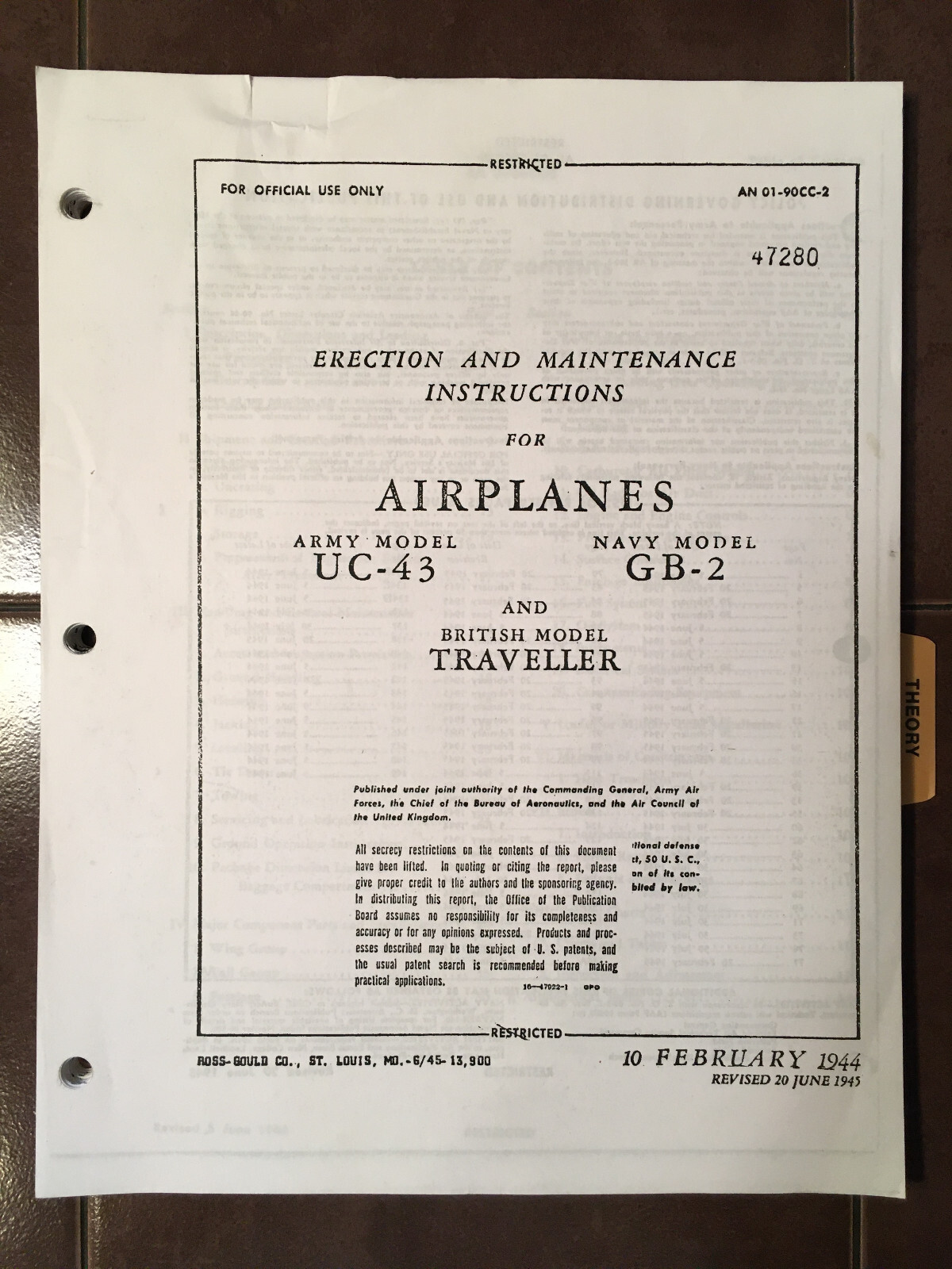 UC-43, GB-2 & Traveller Erection & Service Instructions . aka Staggerwing