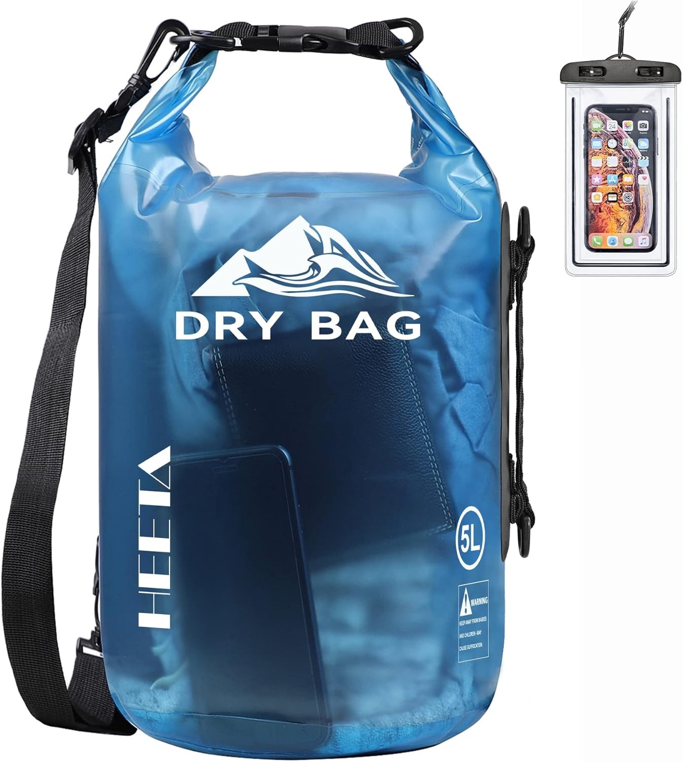 HEETA Dry Bag Waterproof for Women Men, 5L/10L/20L/30L/40L Roll Top 5L, Blue