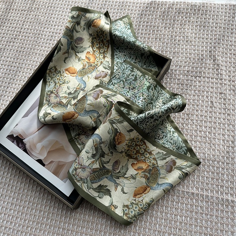 100% Mulberry Silk Long Skinny Scarf Double-Sided Print Neck Hairband Kerchief