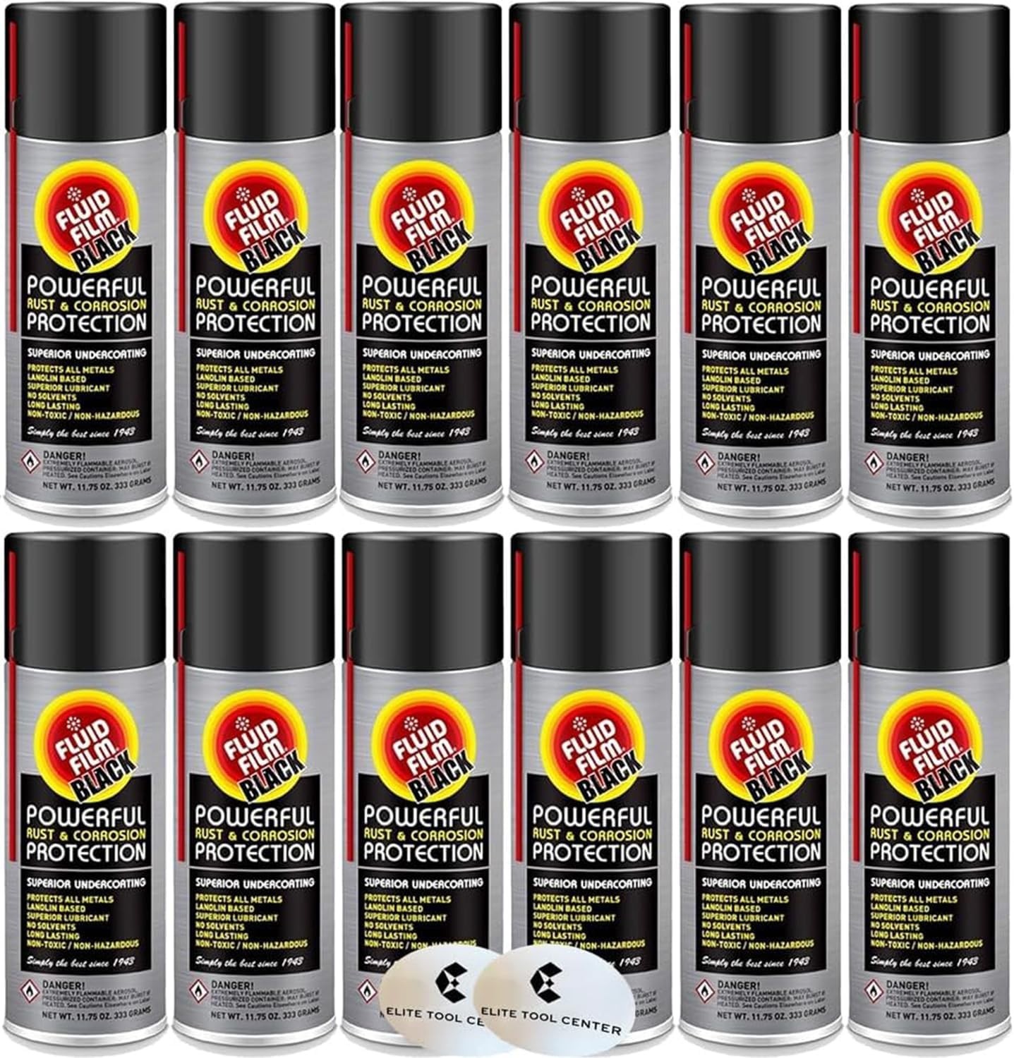 Fluid Film AS11B Black Undercoating Protection Rust Inhibitor Spray Can 12-Pack