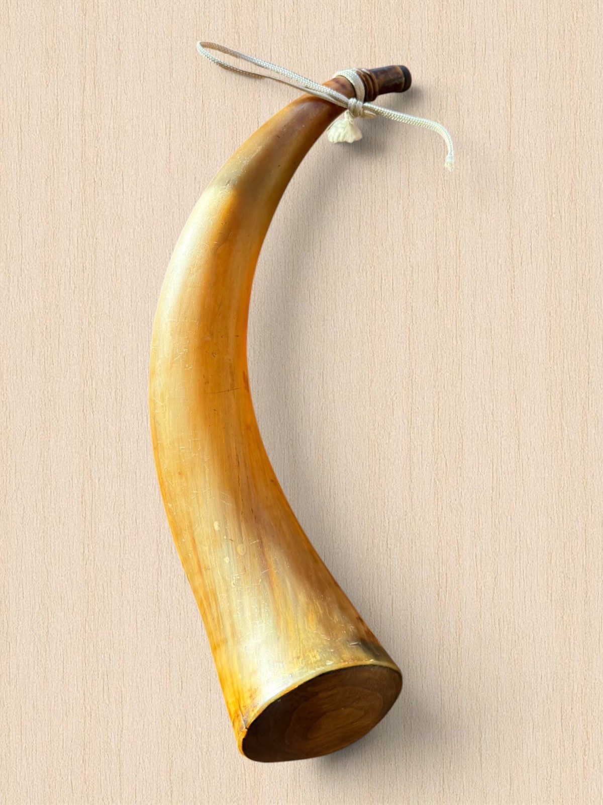 Vintage Style Cow Horn Black Powder Flask Wooden Plug Stopper Rustic Decor