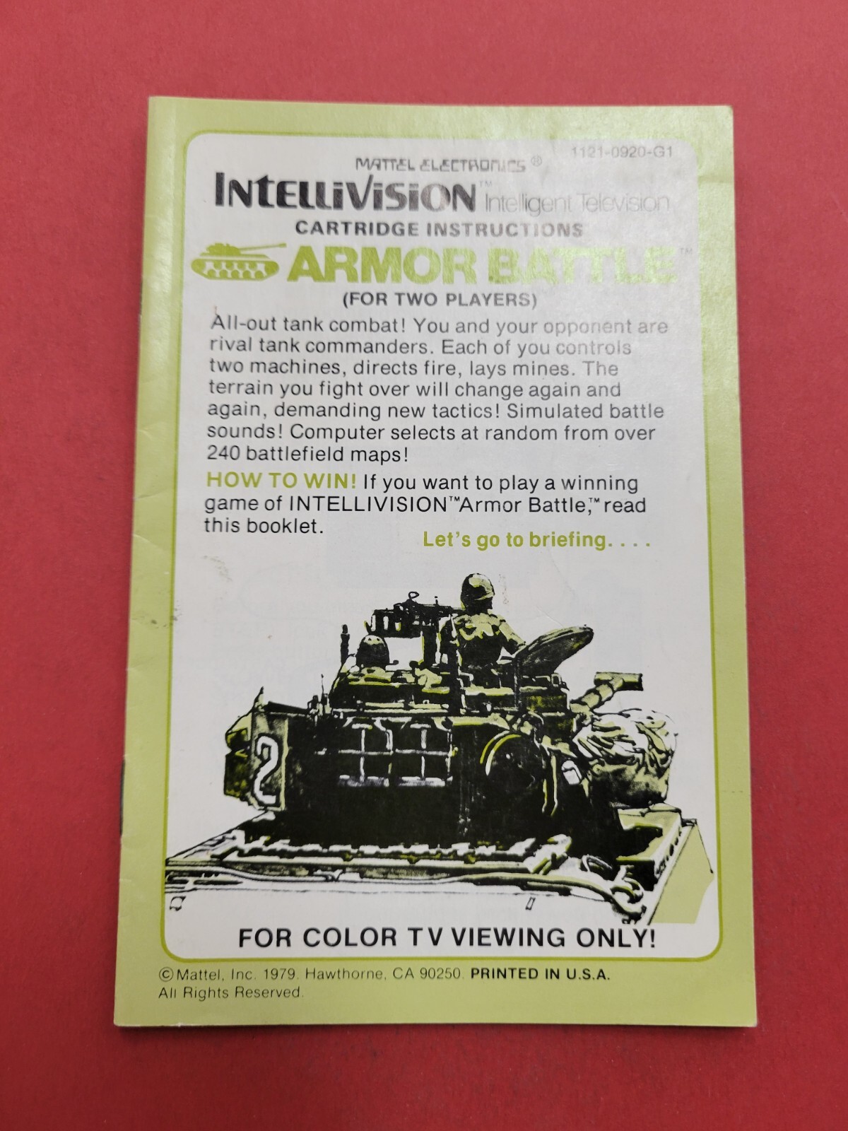 Armor Battle Intellivision Instruction Manual Only
