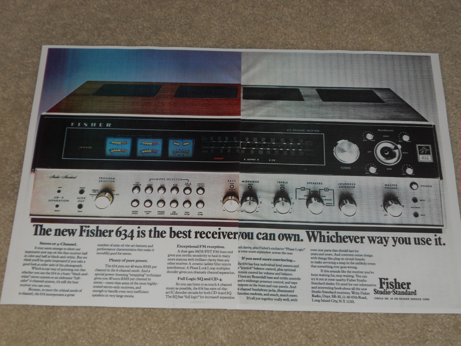 Fisher QUAD 634 Receiver Ad, 1979, 2 pages, Article, Info, Rare Ad!