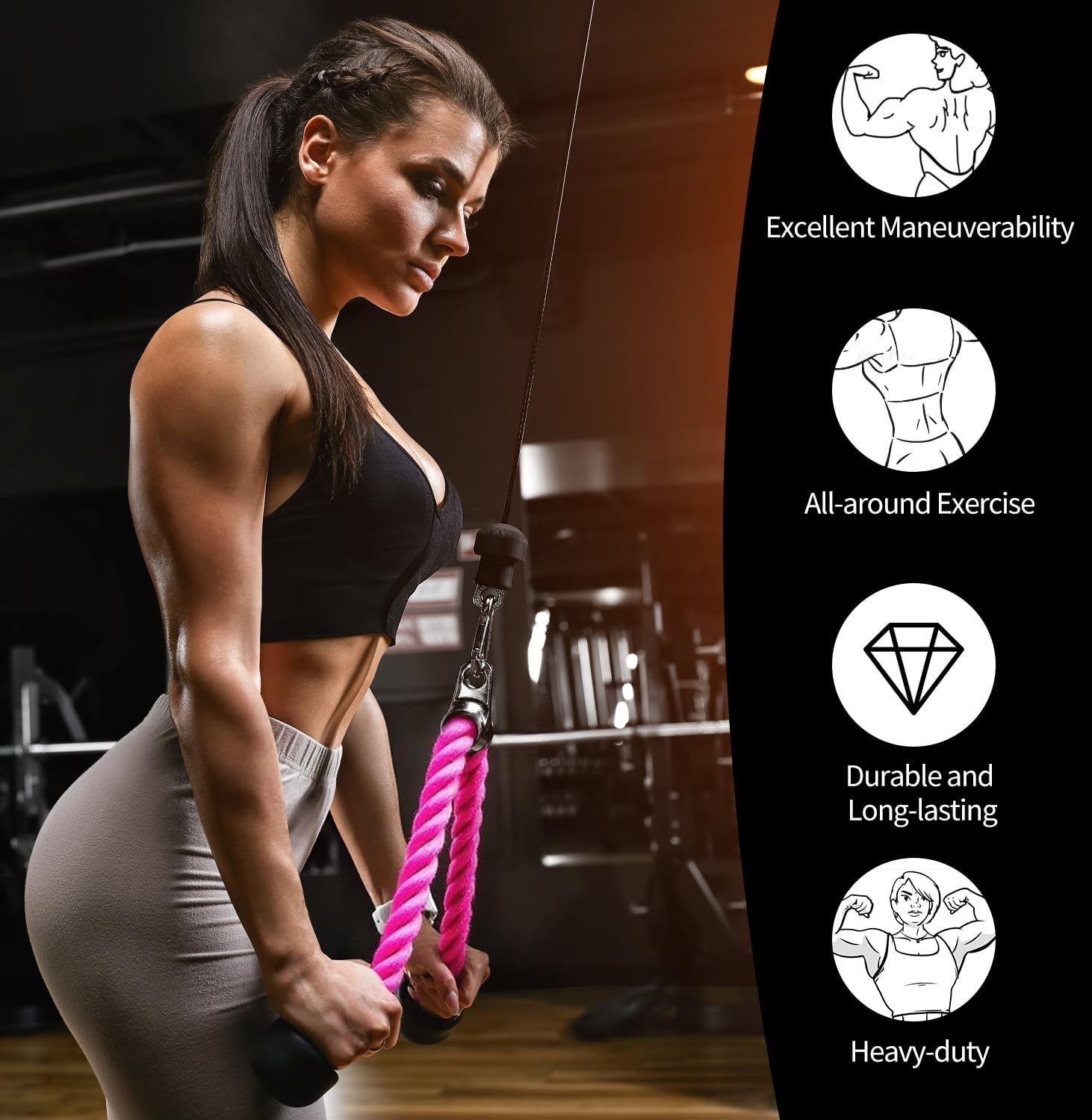Tricep Rope, 27 Inches Cable Machine Attachment, Pull Down Attachments with C...