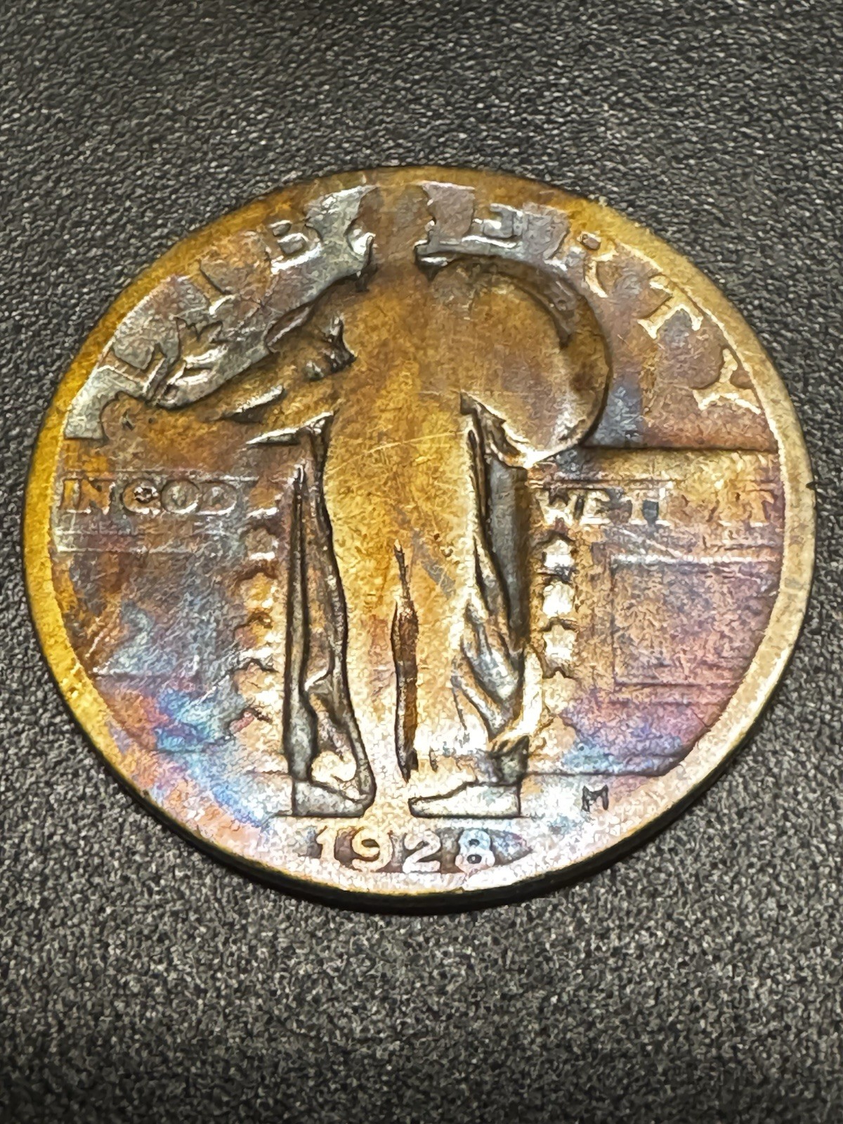 1928 Standing Liberty Quarter - Vibrant Rainbow Toned Silver Coin