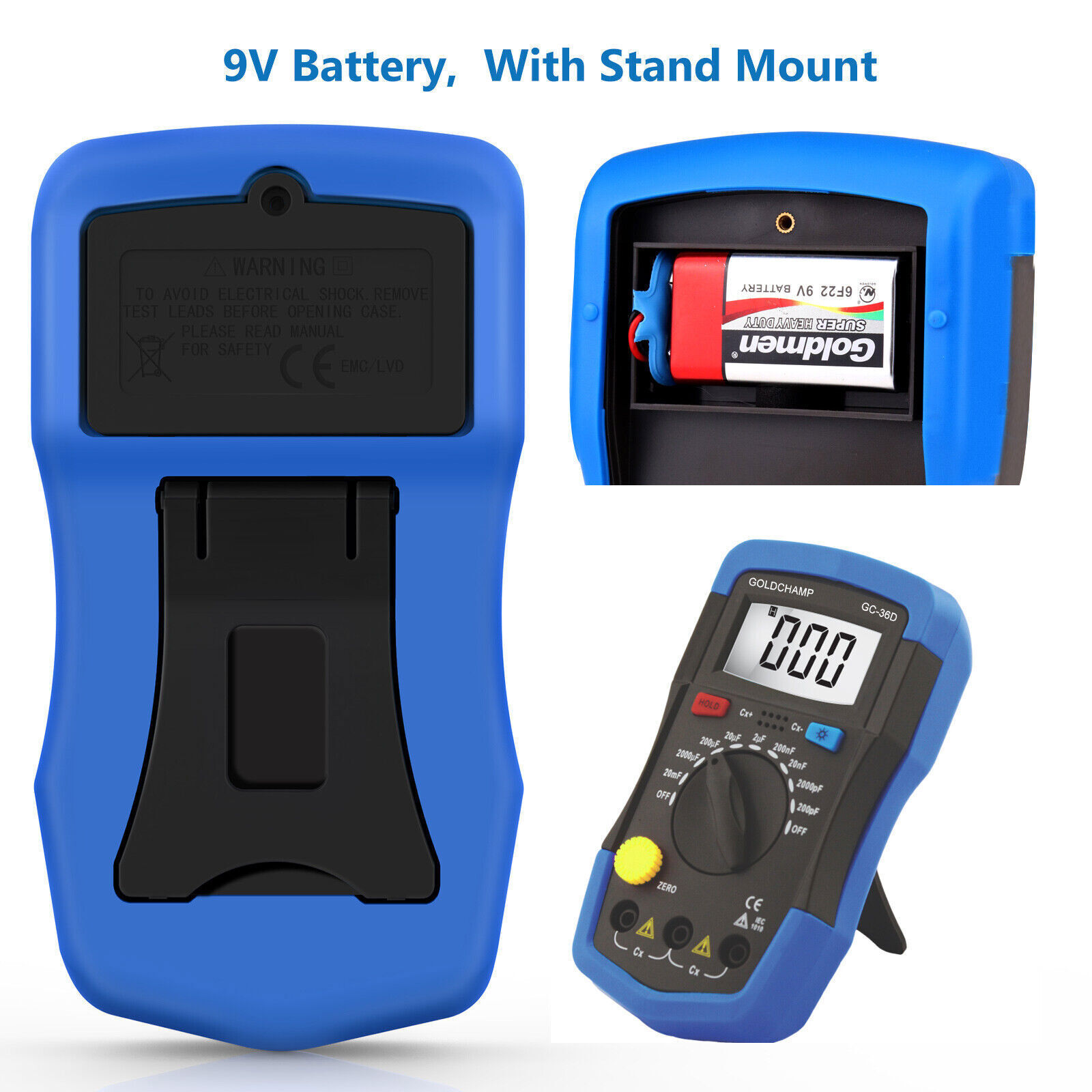 Digital Capacitance Meter Capacitor Tester 200pF-20mF Handheld Multimeter 2000C
