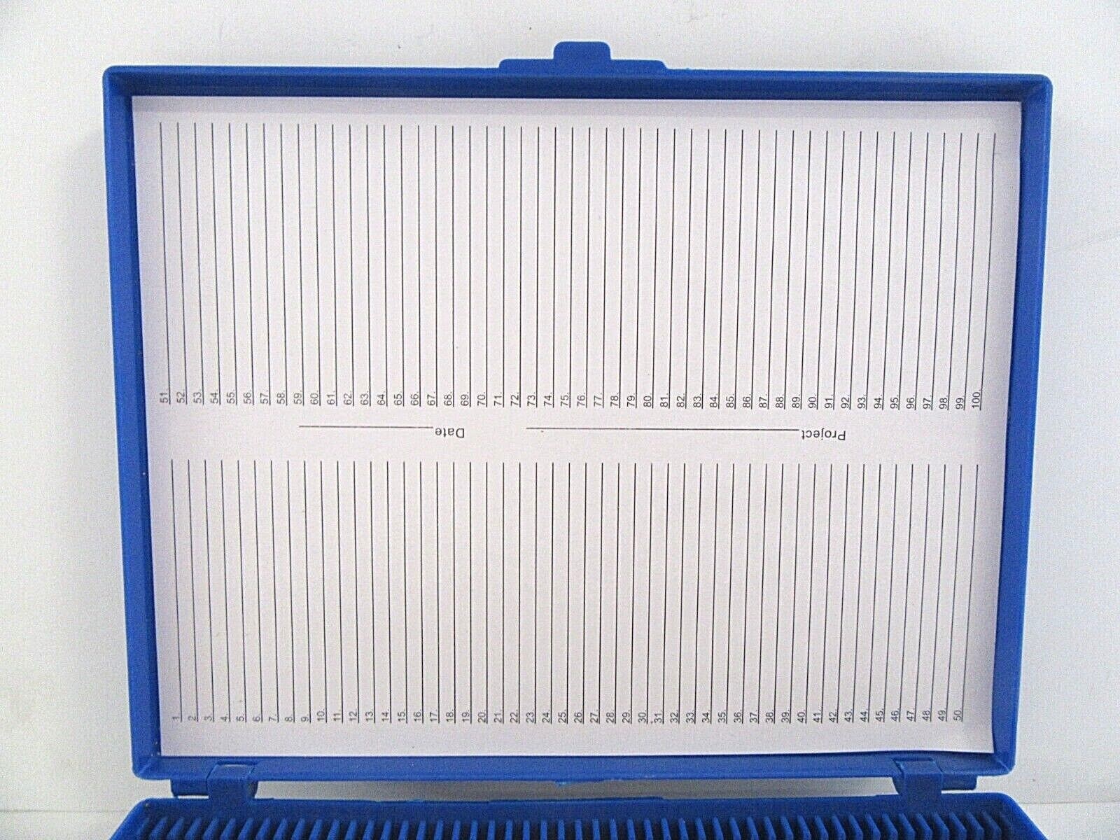 Blue 100 Slide Capacity Cork Lined Microscope Slide Storage Box