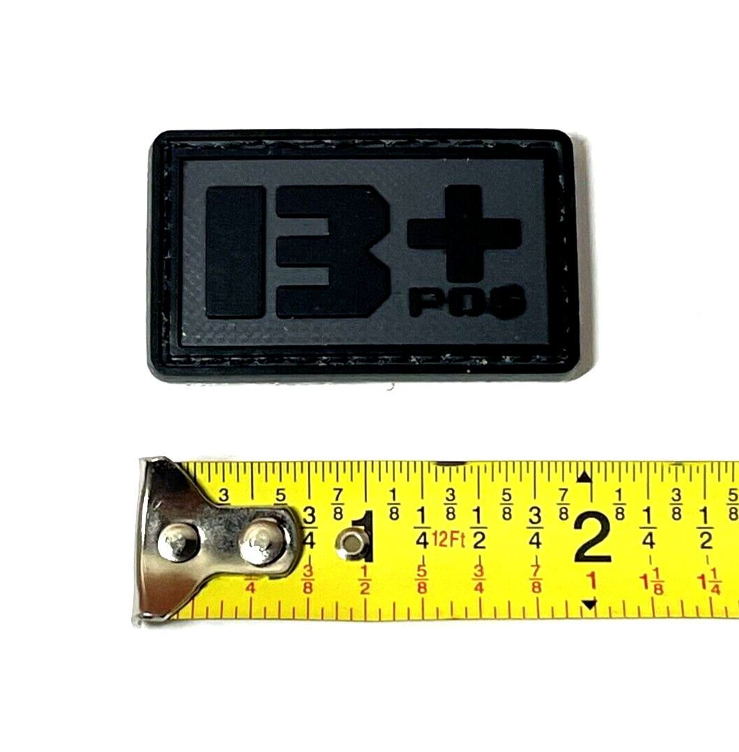 Gray Blood Type B+ PVC Rubber Patch, Hook and Loop Positive B+ Blood Type Gray