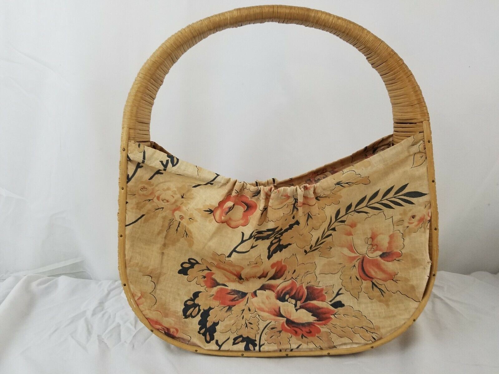 Vintage Wicker Basket With Cloth Sides, 13 X 5 X 14 1/4"H