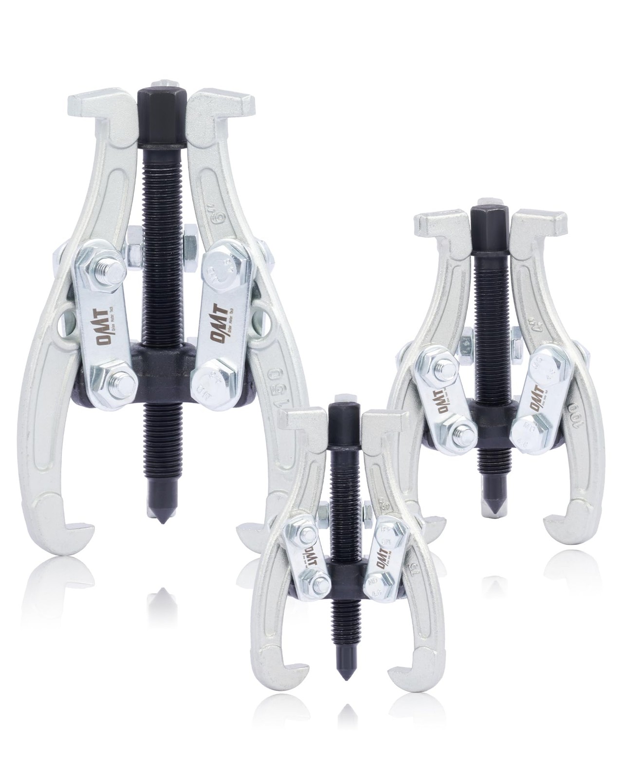 OMT 3" 4" 6" Gear Puller Set, 3 Jaw with Reversible 6", silver