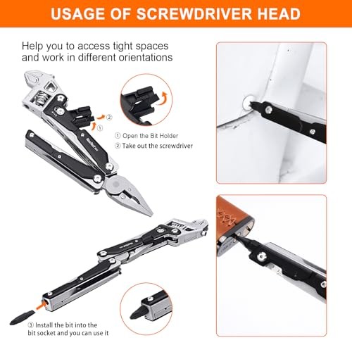 Adjustable Ratchet Wrench Multitool, 11-IN-1 Foldable EDC Tool Full Size W4