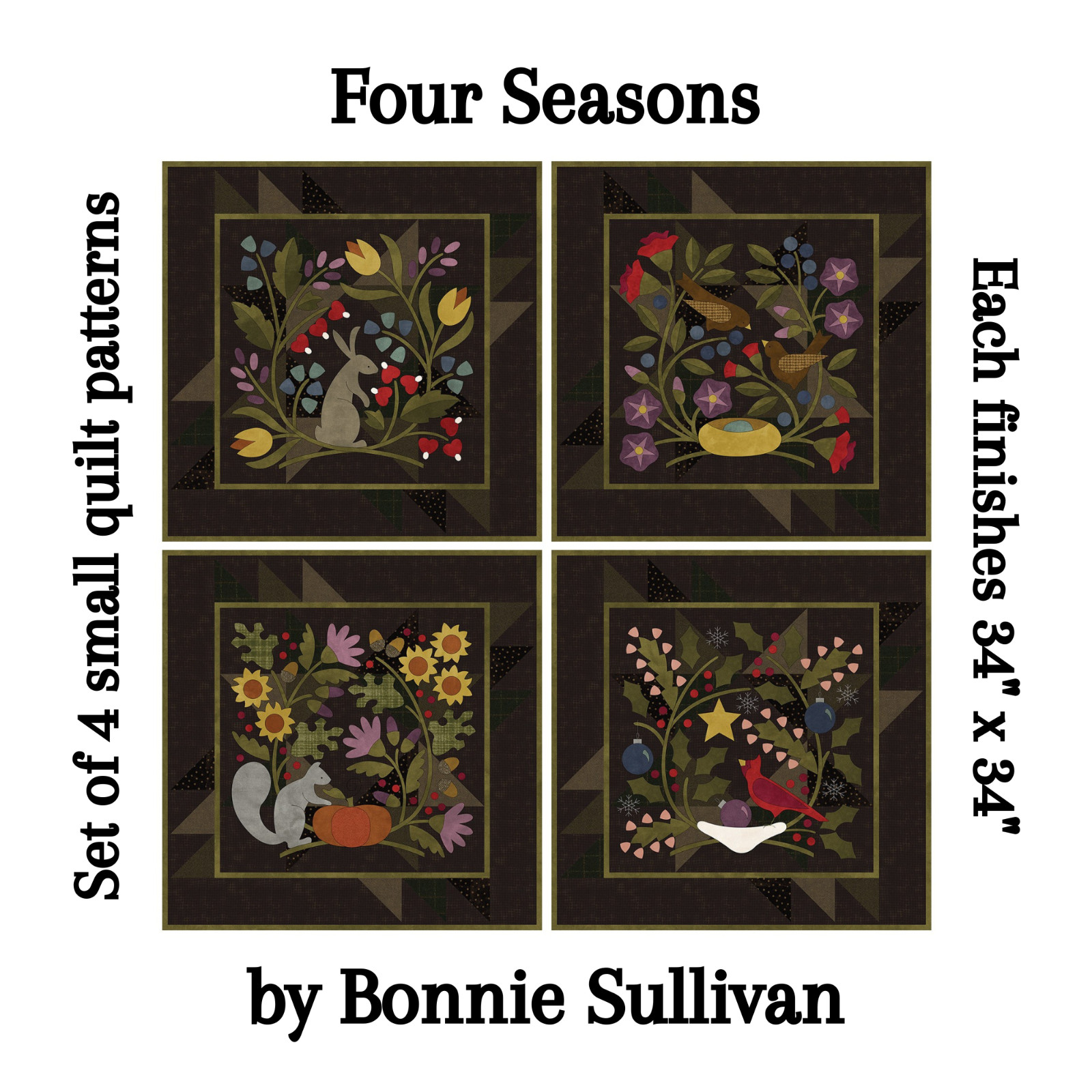 Complete Set of 4 Seasonal BOM Bonnie Sullivan ~ Woolies Applique Quilt Pattern