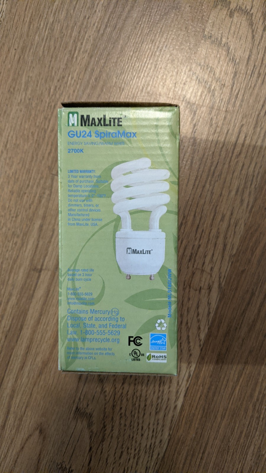 MaxLite GU24 SpiraMax Spiral CFL Bulb 18W 2700K Warm White Energy Saving