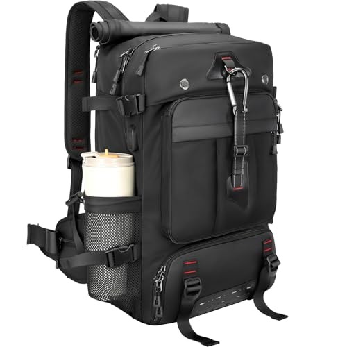 Travel backpack for men,60L Extra Large Carry on Backpack Durable Black(a)