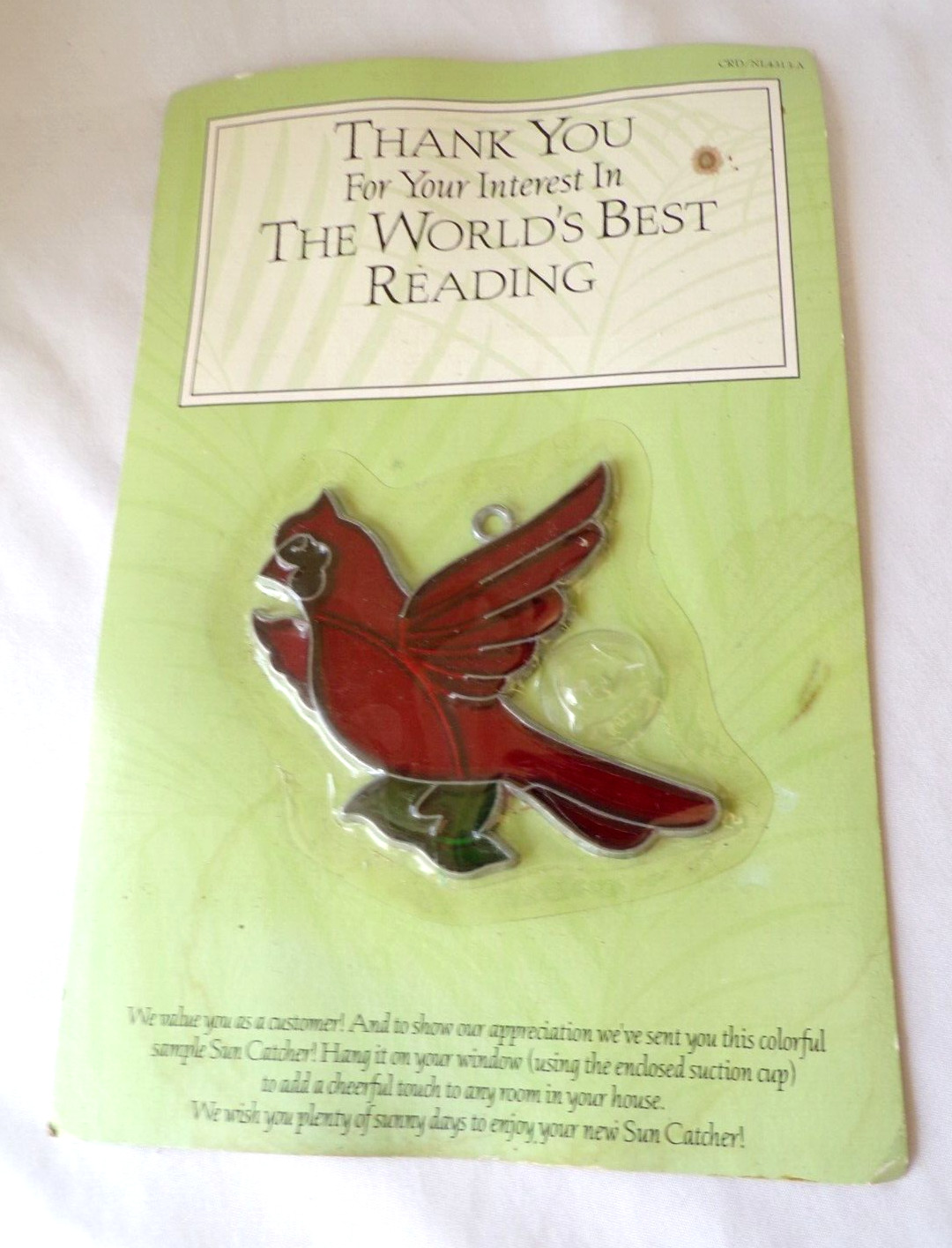 Vintage 1992 Reader's Digest Cardinal Sun Catcher Red Bird Retro New Sealed