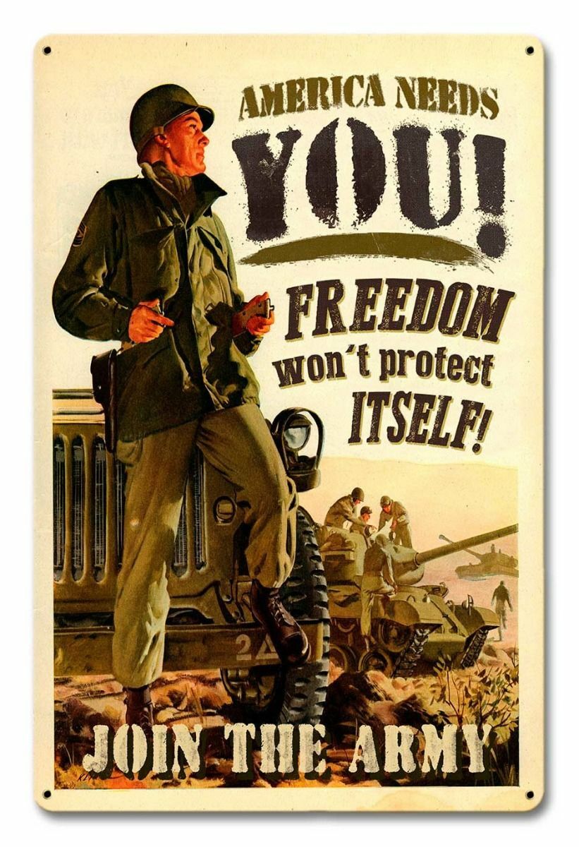 AMERICA NEEDS YOU JOIN THE ARMY 18" HEAVY DUTY USA MADE METAL ADVERTISING SIGN