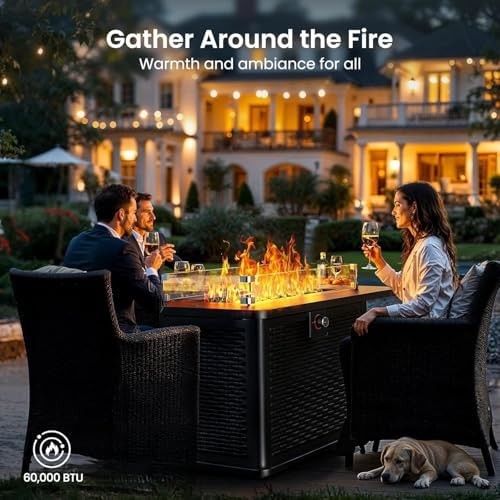 Ciays 43-Inch Rectangular Propane Fire Pit with 60,000 BTU Output, Fire Pit Tabl