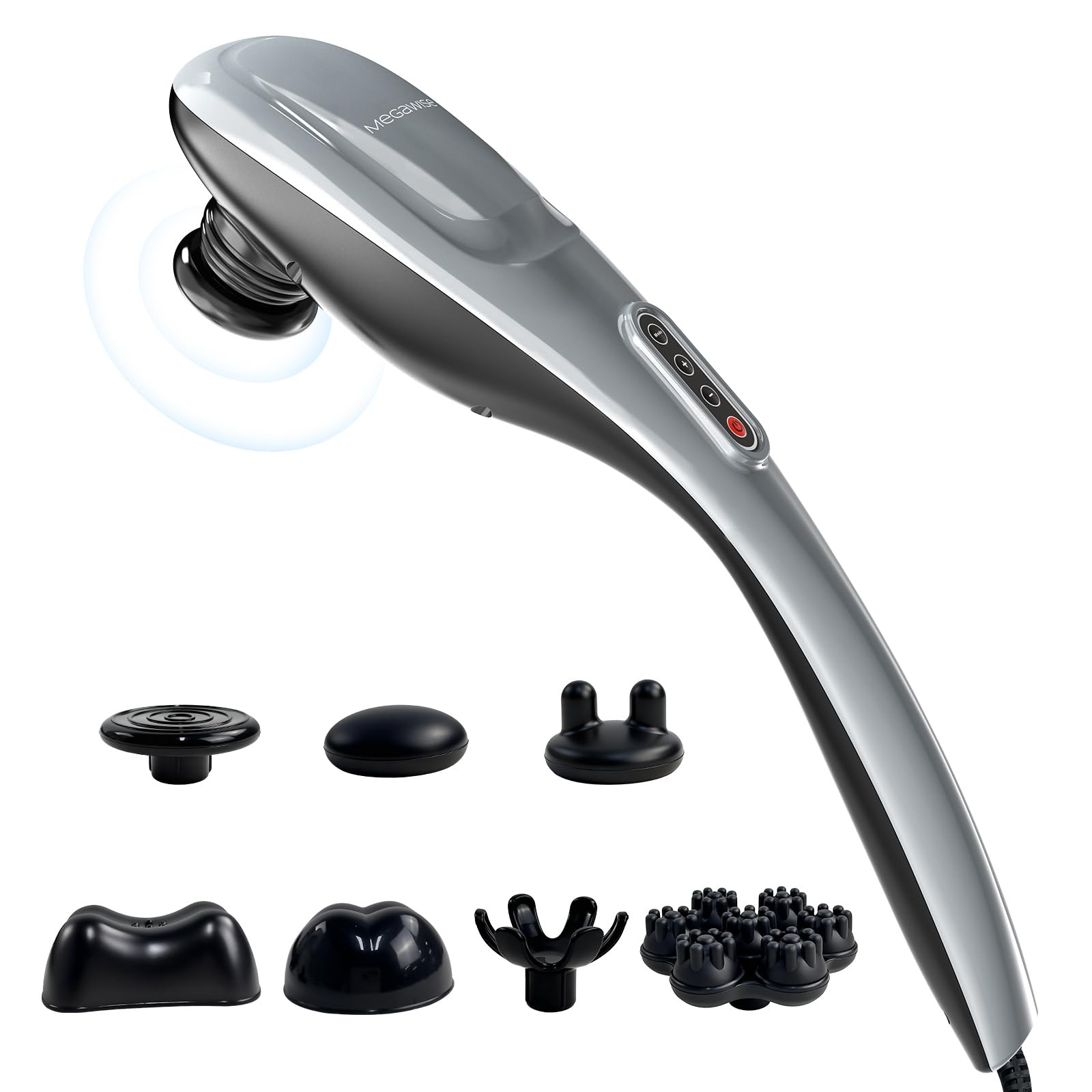 MEGAWISE Handheld Back Massager | Deep Tissue Percussion Massage Silver Grey