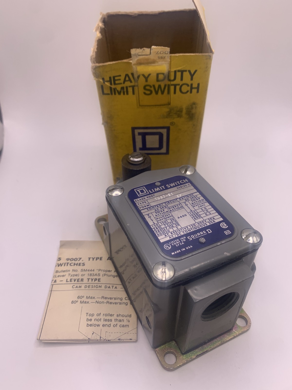 Square D 9007TUB3-S1 Rotary Lever Limit Switch Rotary Head, 600V, IP67, Series C