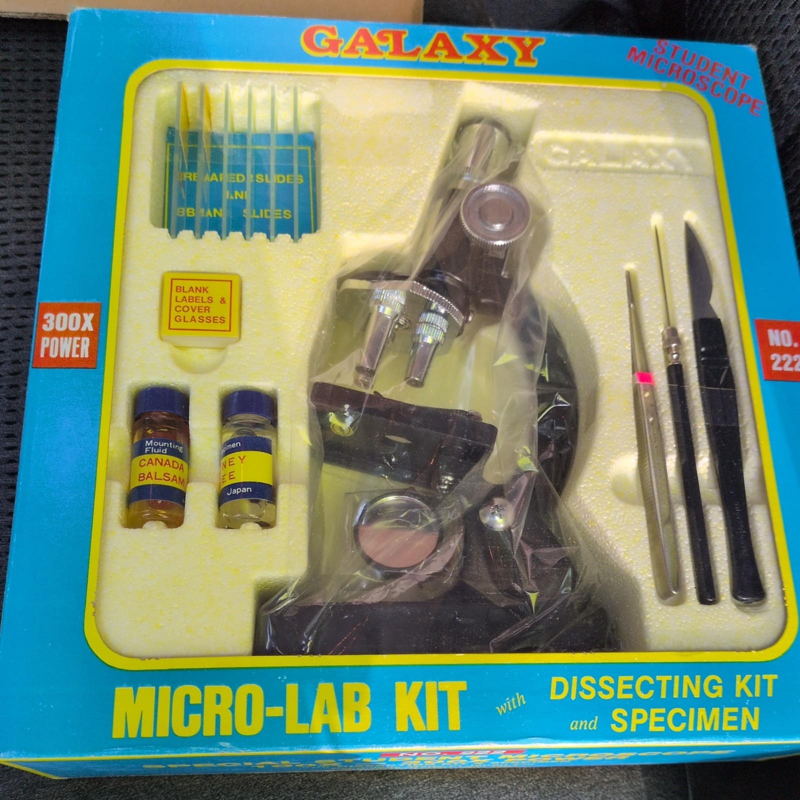 vtg. Galaxy Microscope Micro-Lab Dissecting Kit 100x-300x #222 w/Paper - MIB!