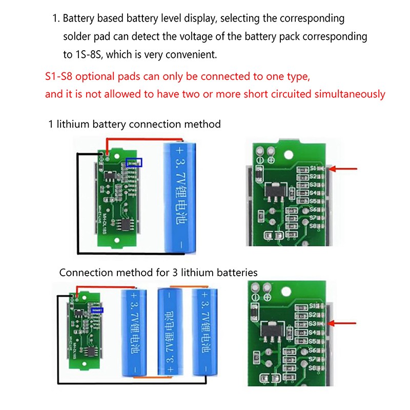 1-8S 1S/2S/3S/4S Single 3.7V Lithium Battery Capacity Indicator Tester