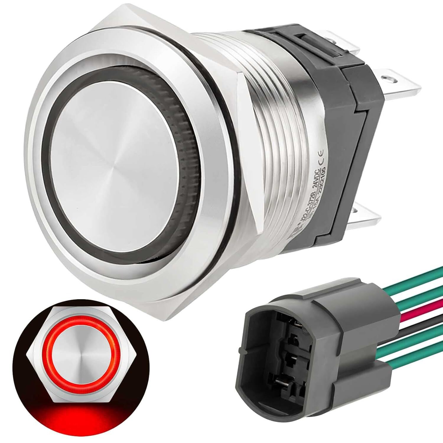 120V Red Momentary Push Button Switch 15A Ip67 Waterproof Stainless Steel