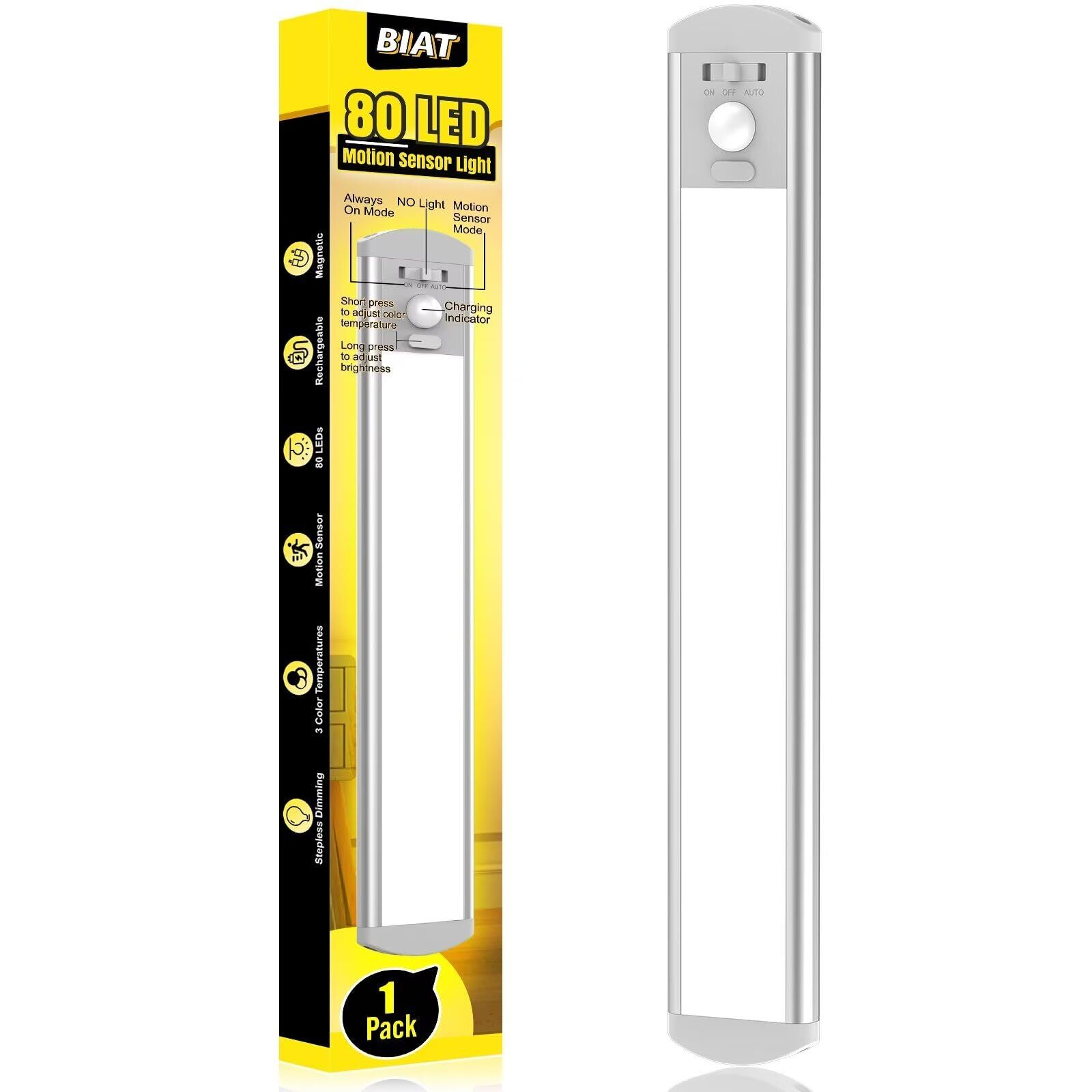 Under Cabinet Lights 80 Led Motion Sensor Light Indoor Rechargeable Closet Li...