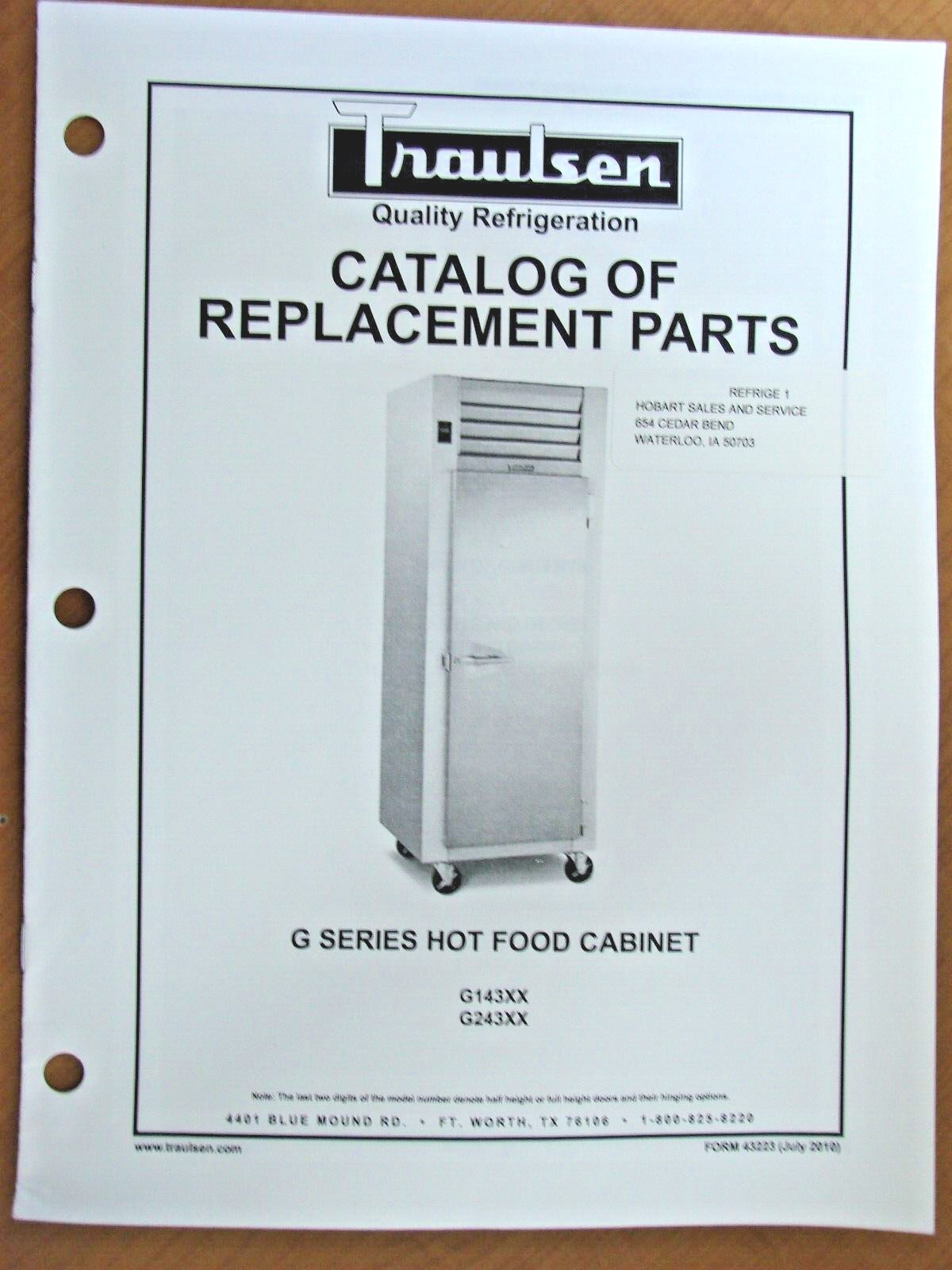 Traulsen G Series Hot Food Cabinet Catalog Of Replacement Parts G143XX, G243XX