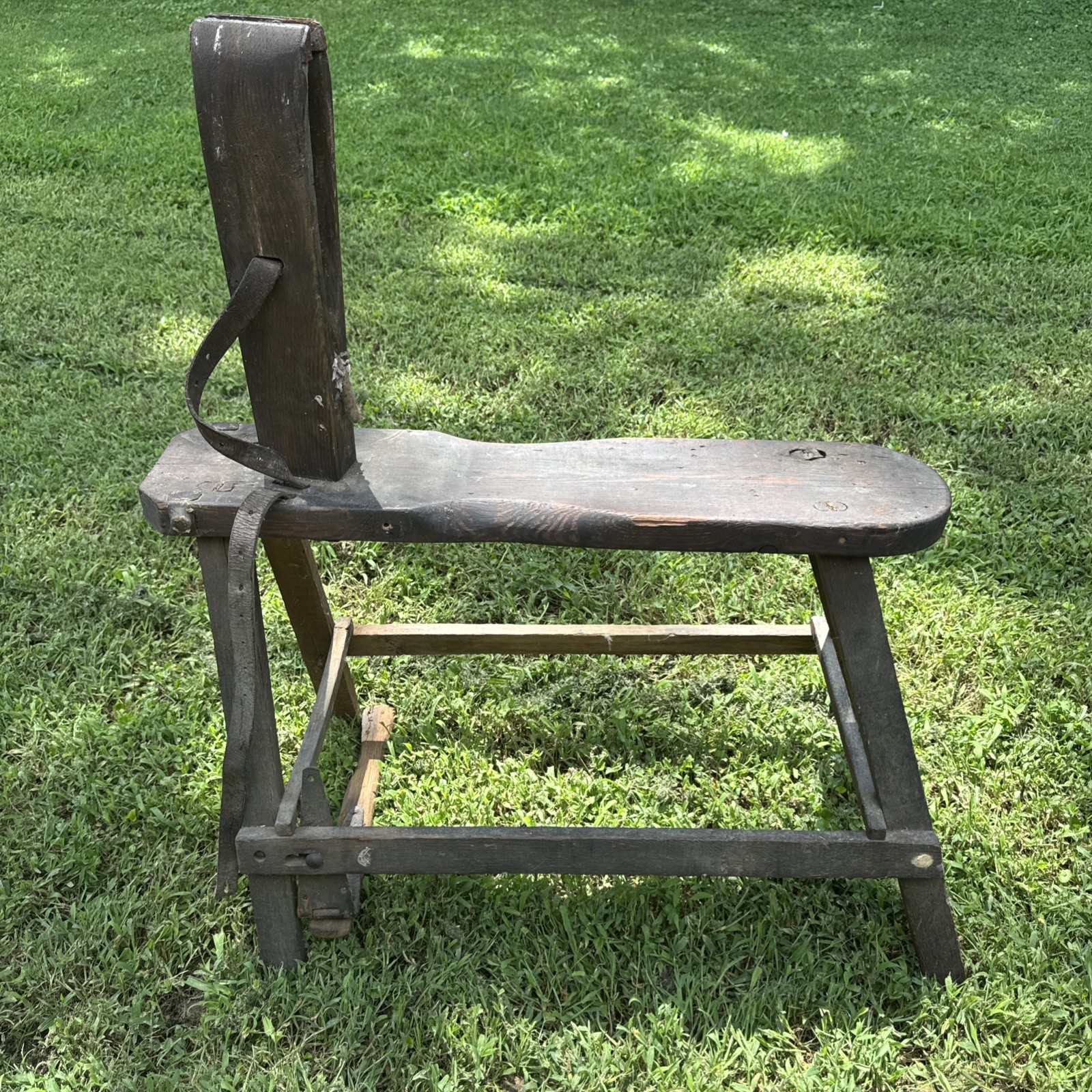 Antique Primitive Saddlemaker's Bench Stool Harness Leather Maker's Bench.