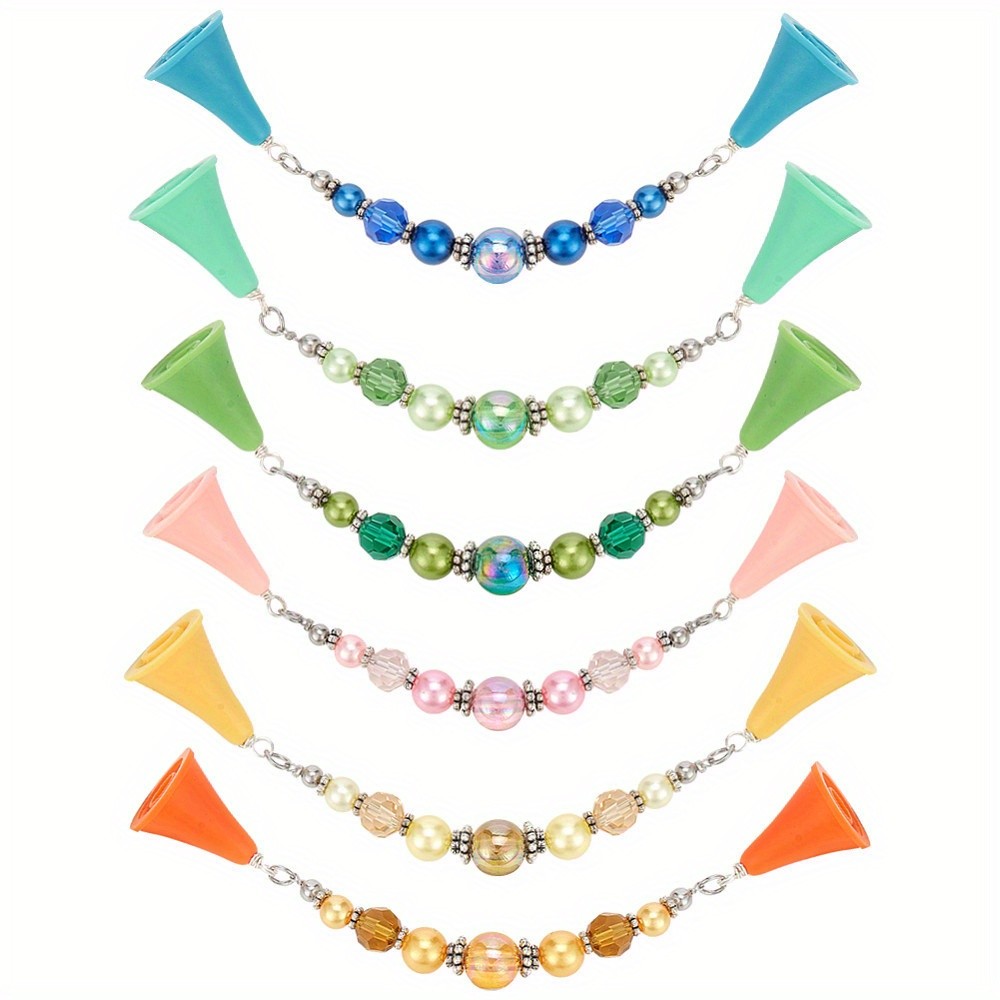 1set 6pcs Silicone Knitting Needle Point Protectors Chains with Glass