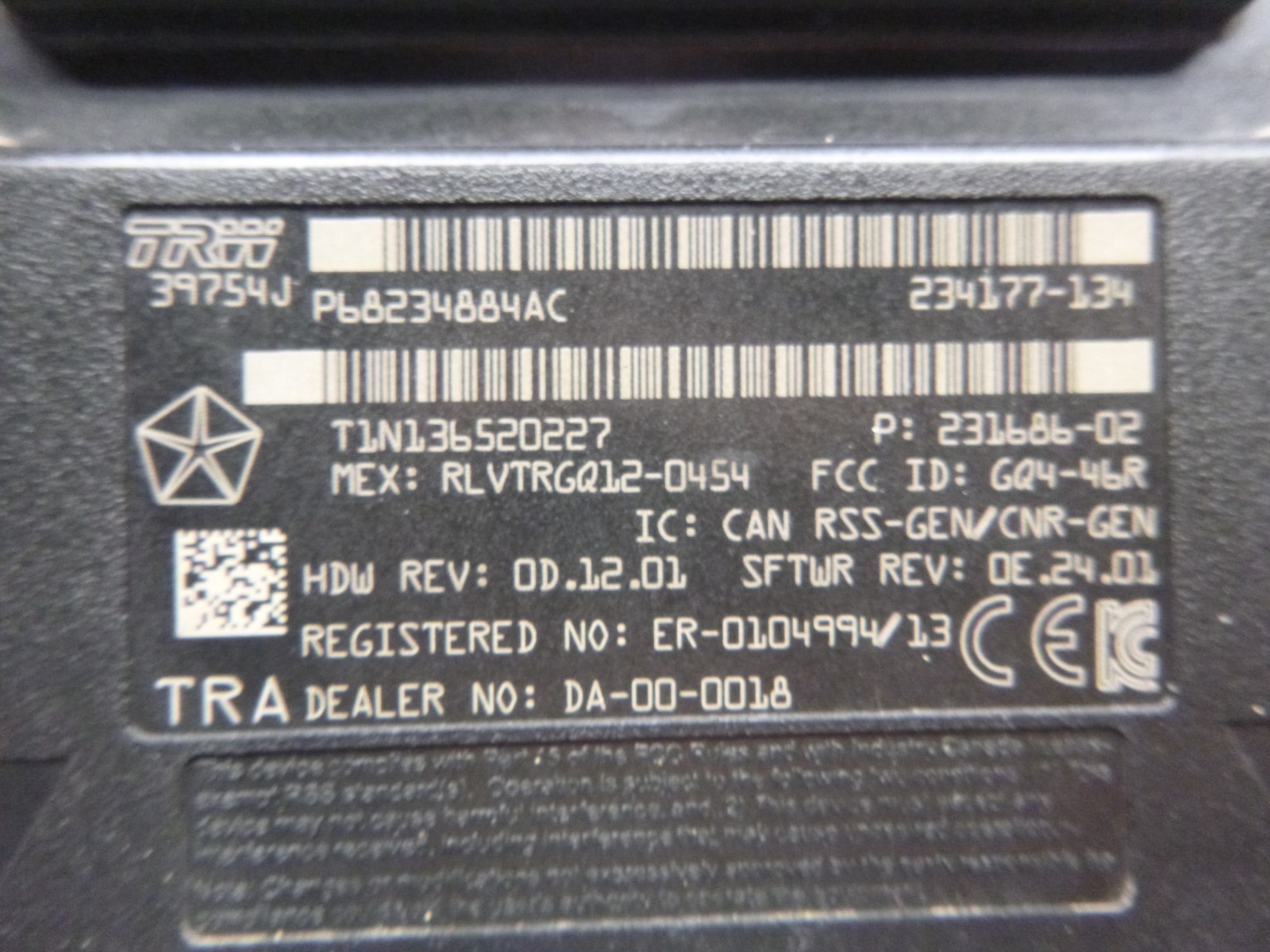 2015 Ram 1500 68234884ac Keyless Entry Receiver