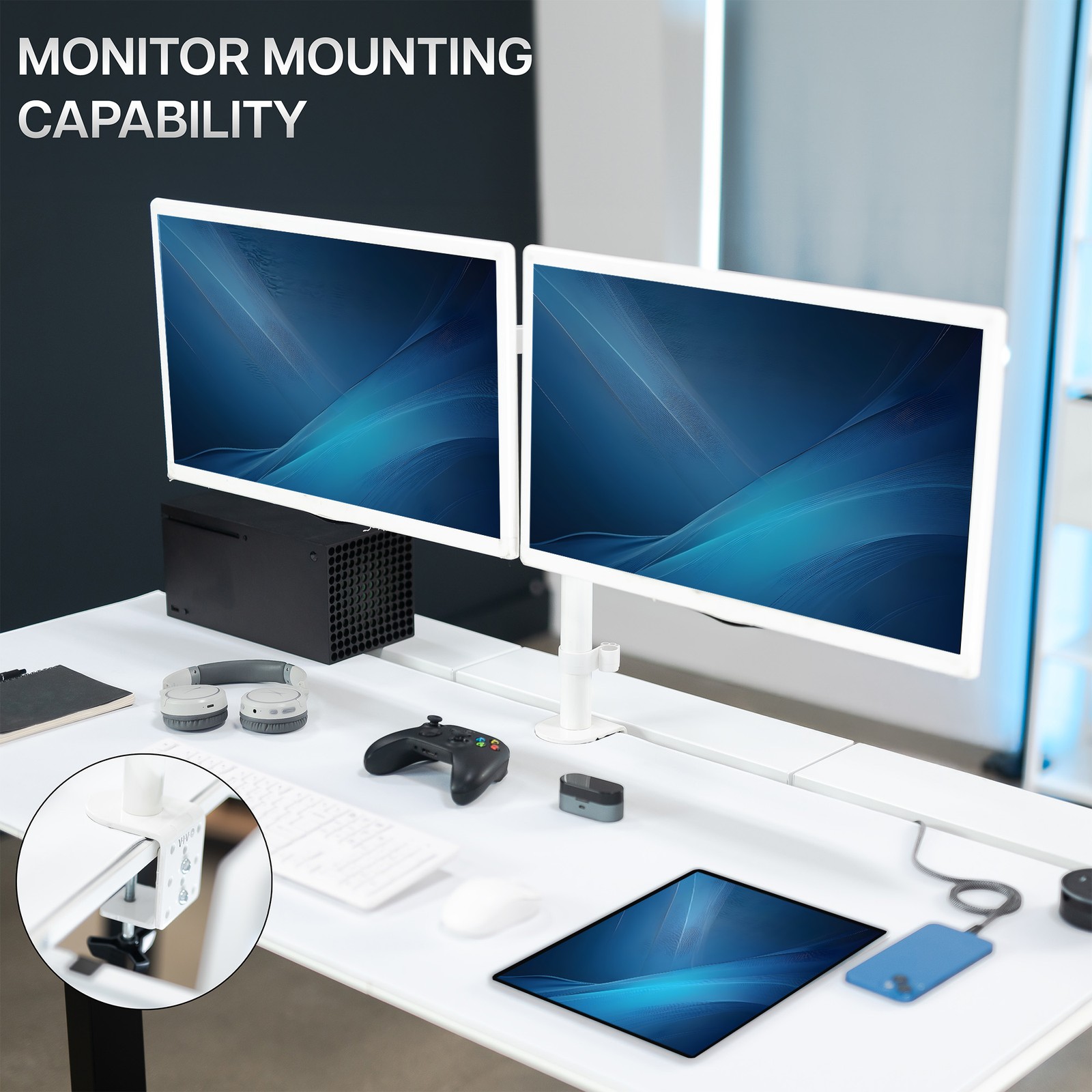 VIVO Electric 60" x 30" Desk, Full Pad, White Hidden Cable Tabletop, Black Frame
