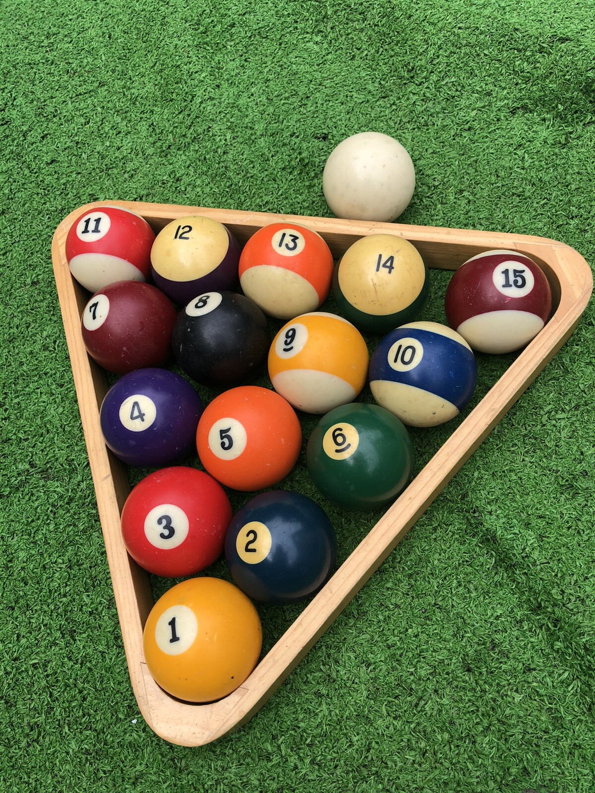BILLIARD POOL Balls Non Matching (15) plus Cue Ball and triangle wood rack
