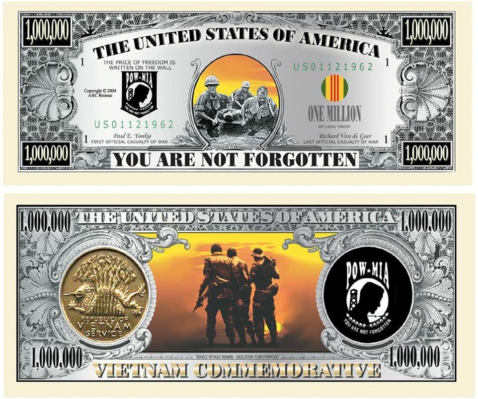 Pack of 100 POW MIA Vietnam War Commemorative 1 Million Dollar Novelty Money