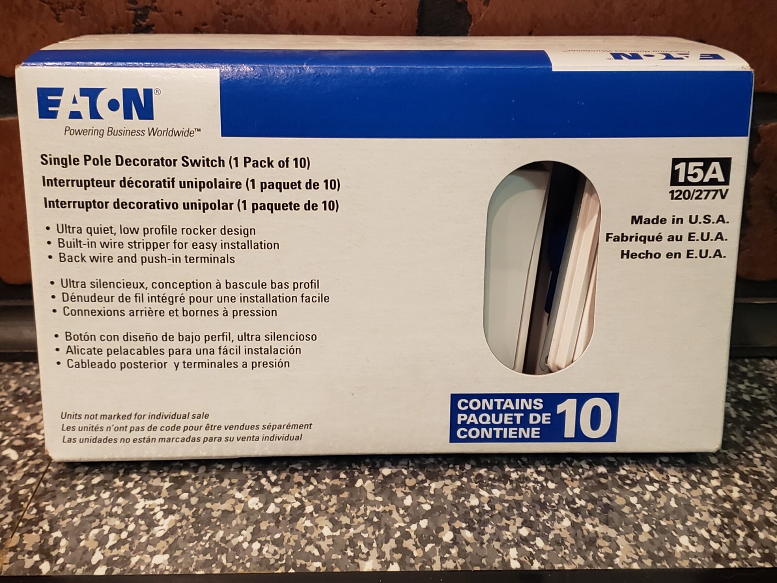 10 Pk Eaton 15 Amp Rocker Decorator Single Pole Light Switch White 7501W-10-LW