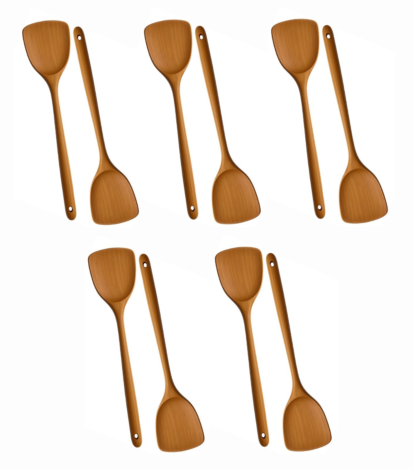 10 Pack Long Wood Cook Spatula 14.75 in Non Stick Turner Heat Resistant 4080x10