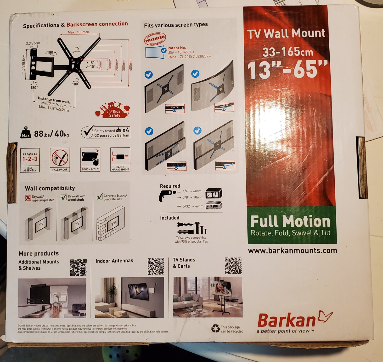NIB Barkan TV Wall Mount 13" to 65" Full Motion rotate fold swivel and tilt