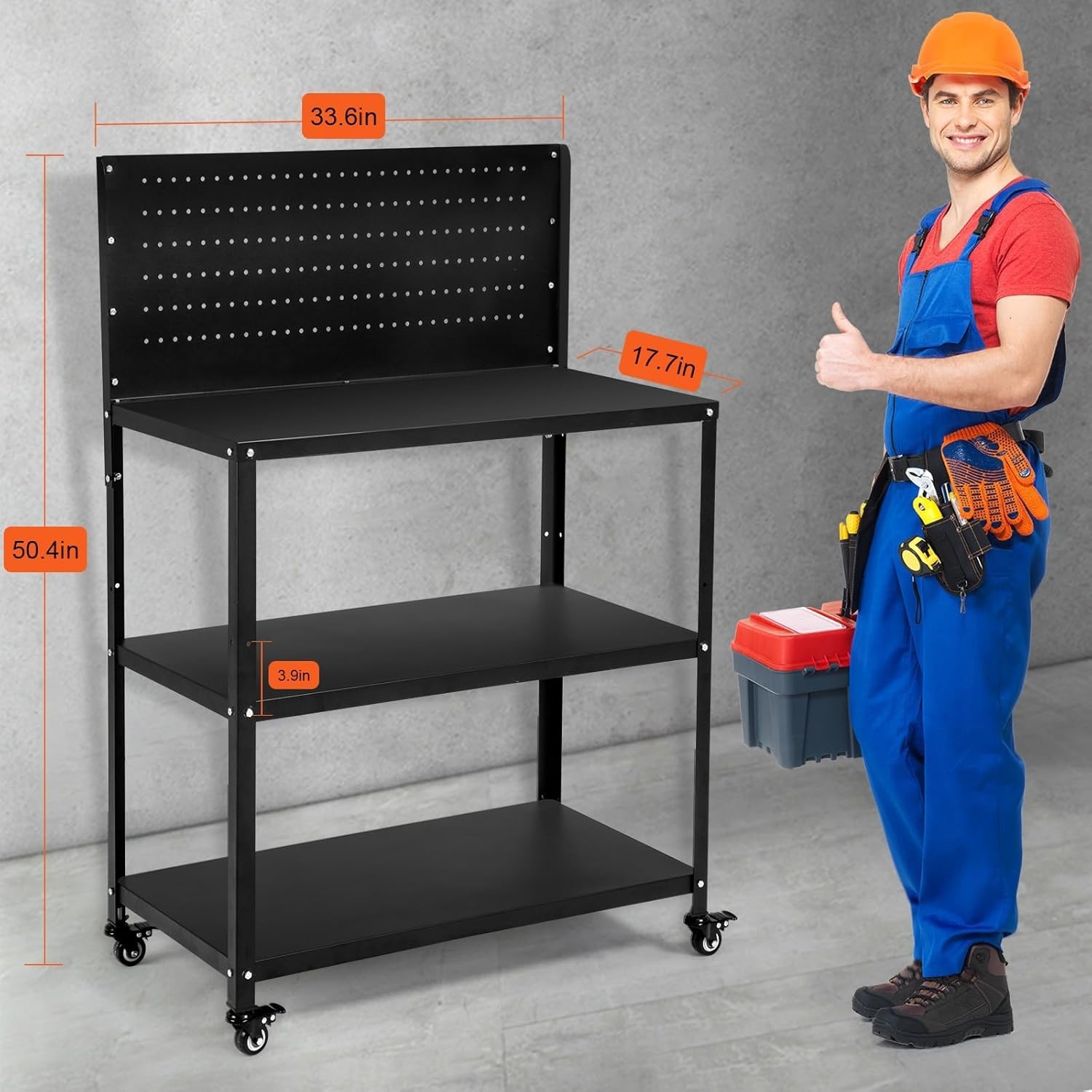 Sturdy Mobile Work Table with Lockable Wheels & Ample Storage Solutions - 600LBS