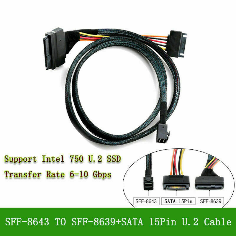 Mini SAS SFF-8643 Internal 12G to U.2 SFF-8639 with 15 Pin SATA Power Connector
